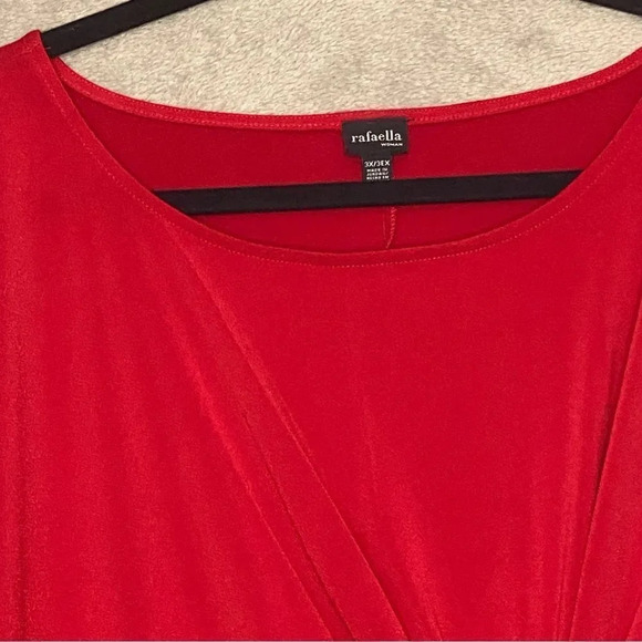 Rafaella 3X Top Shirt Red Solid Round Neck 3/4 Sleeve Knot Faux Wrap Stretch P11 - Picture 3 of 7